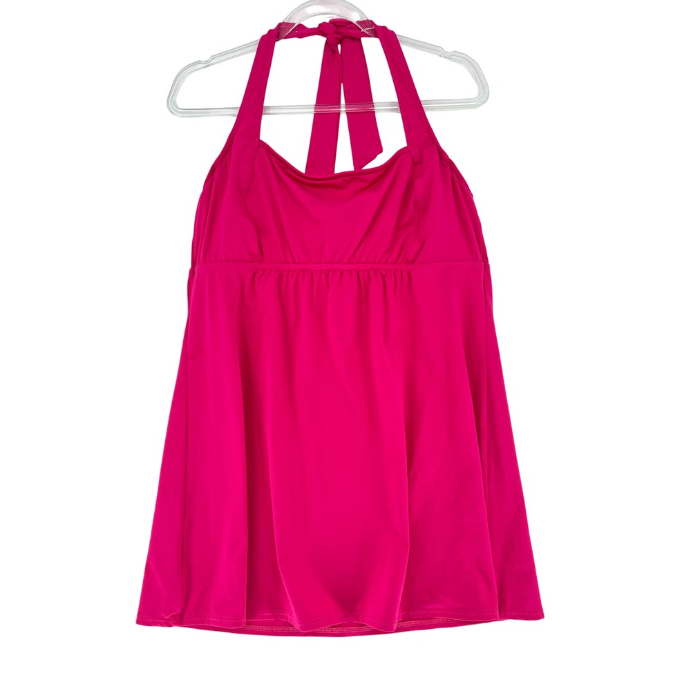 Lands End Pink Halter Tankini Top Womens 16 Underwire Shelf Bra Swimwear